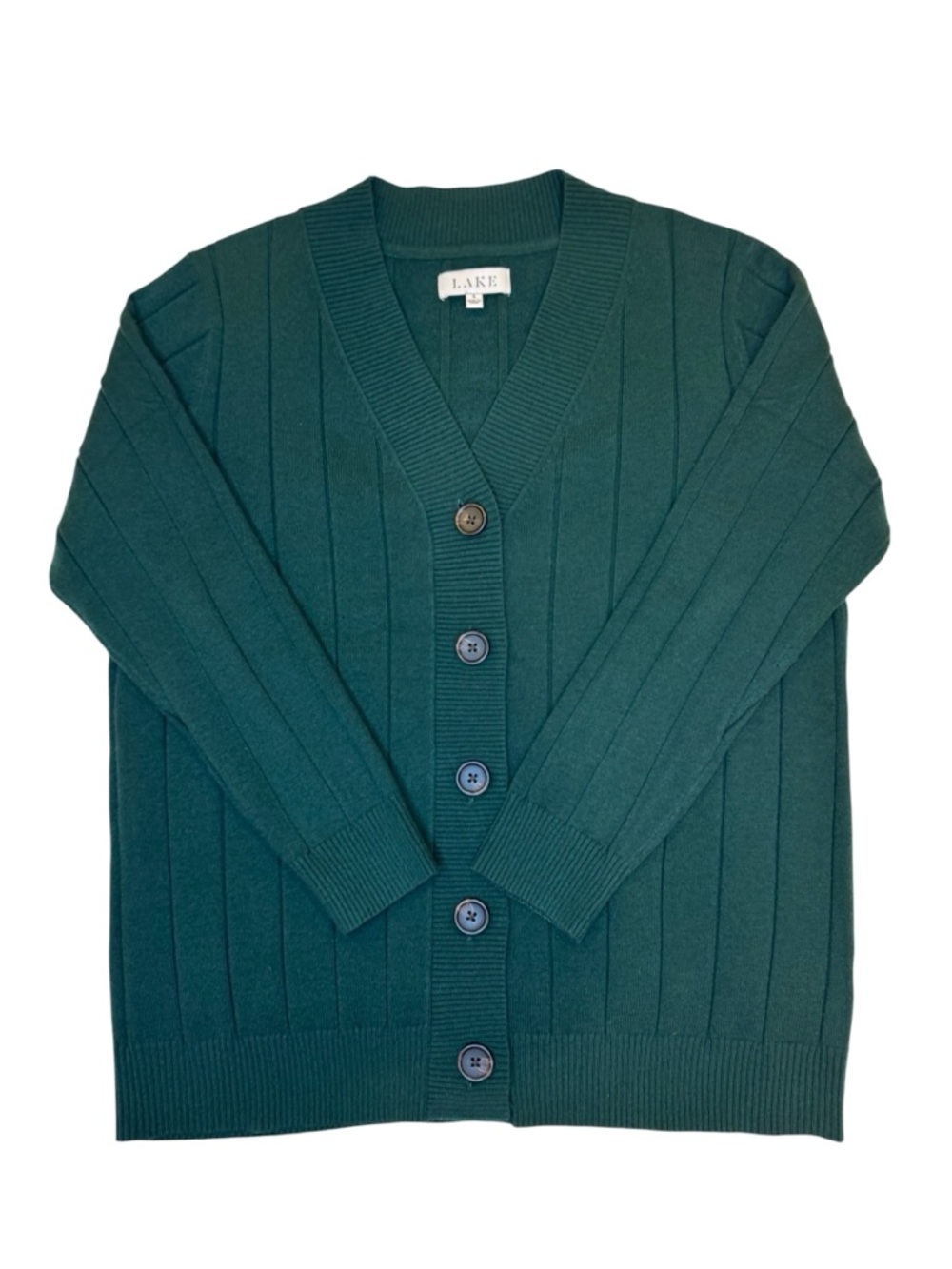 NWOT LAKE Green Vertical Ribbed Button Front Cardigan S